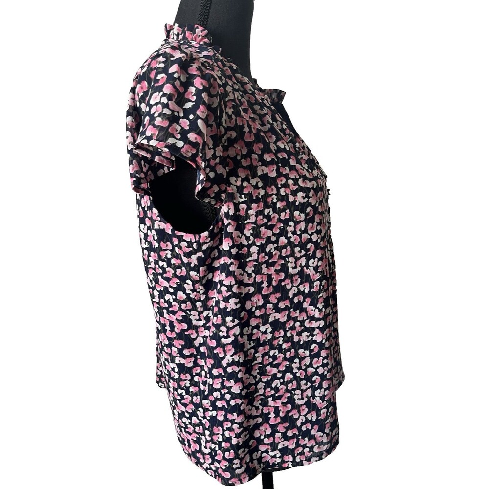 J.Crew Women's Preppy Ruffleneck Button Up Blouse Navy Multi Floral Medium - Picture 3 of 10
